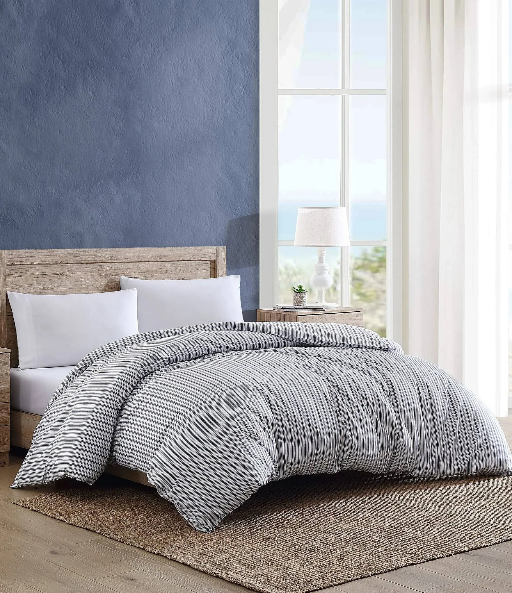 Nautica- Twin Duvet Cover, Cotton Reversible Bedding with Button Closure, Casual Home Décor for All Seasons (Coleridge Stripe Charcoal, Twin)