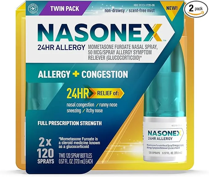 Nasonex 24HR Non-Drowsy Allergy + Congestion Nasal Spray, 240 Sprays