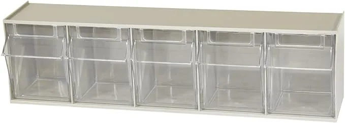 Akro-Mils 06705 TiltView Horizontal Plastic Organizer Storage System Cabinet with 5 Tilt Out Bins, (23-5/8-Inch Wide x 6-1/2-Inch High x 5-5/8-Inch Deep), Stone