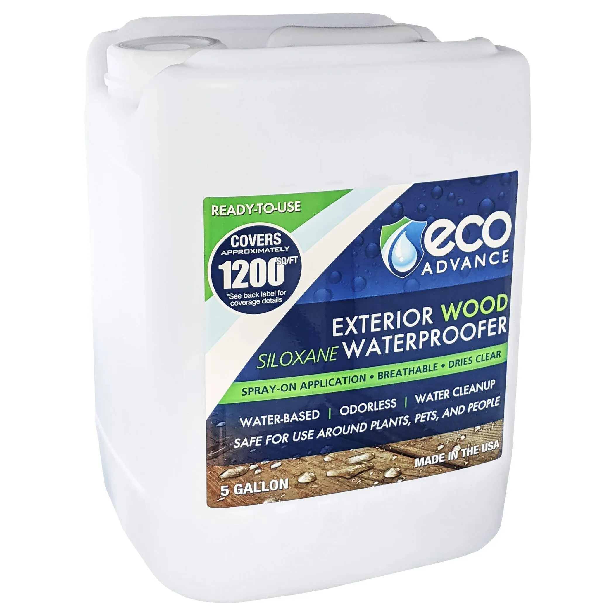 Eco Advance Exterior Wood Siloxane Odorless Spray-On Application Waterproofer Water Repellent, Safe for Use Around Plants, Pets, and People, 1 Gallon