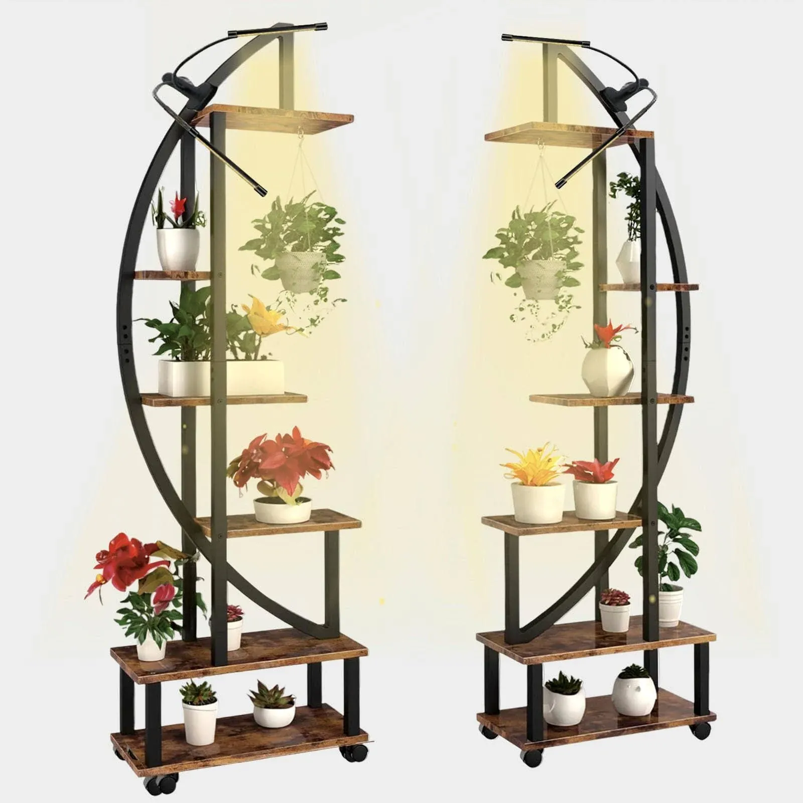 Homegroove 2 Pcs 6 Tier Tall Metal Plant Stand Indoor with Growing Light, Half ...