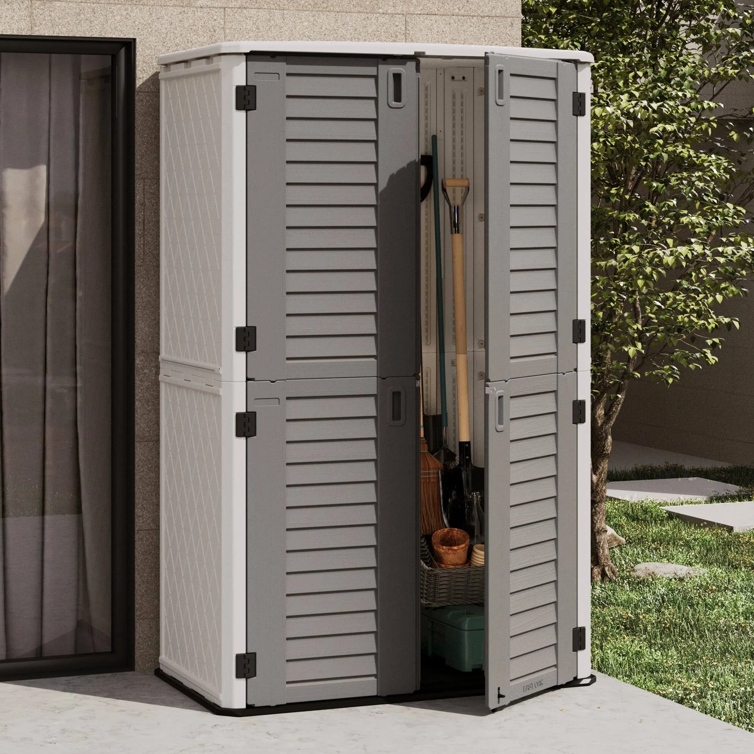 East Oak Outdoor Storage Shed, 53Cu.ft Vertical Resin Tool 4 x 6.6 ft Cabinet w/o ...