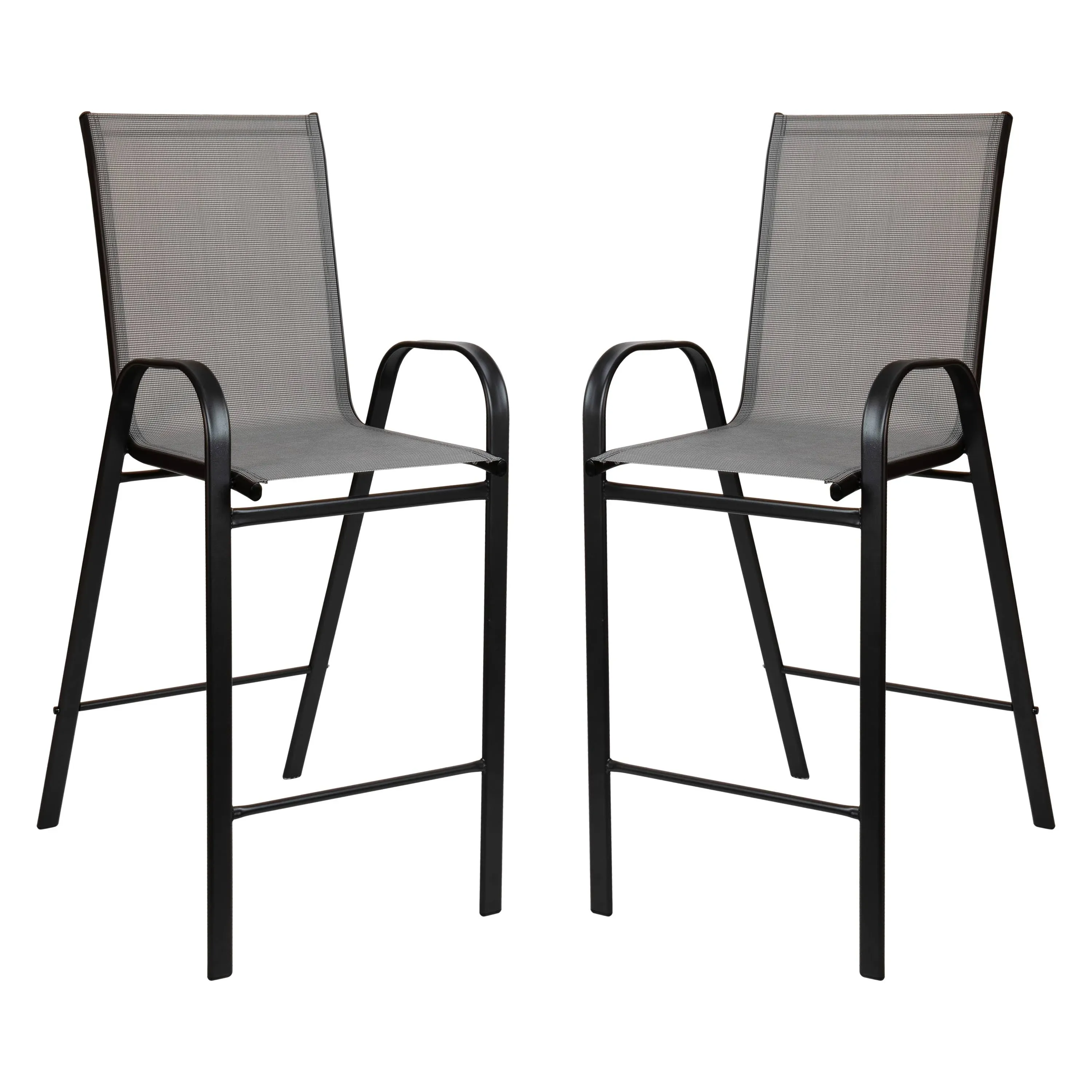 Flash Furniture 2 Pack Brazos Series Gray Outdoor Barstools with Flex Comfort Material and Metal Frame