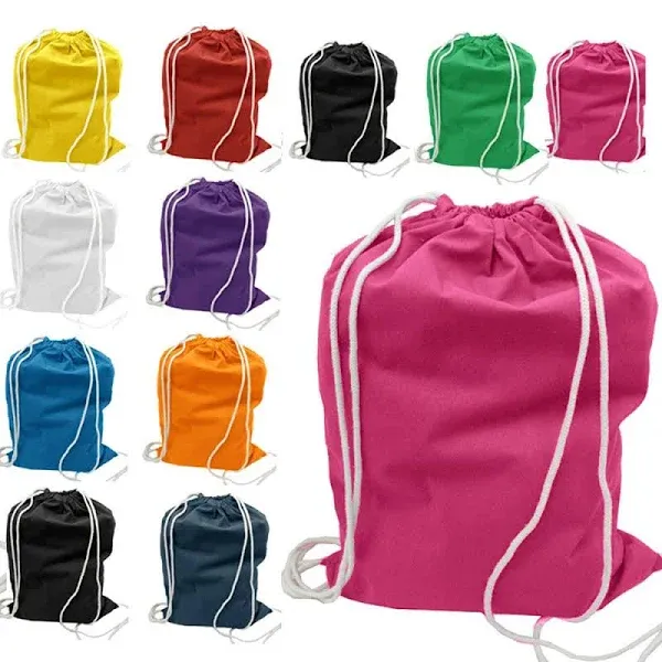 Set of 6 Durable Cotton Drawstring Tote Bags Reusable, Eco Friendly Tote Bags