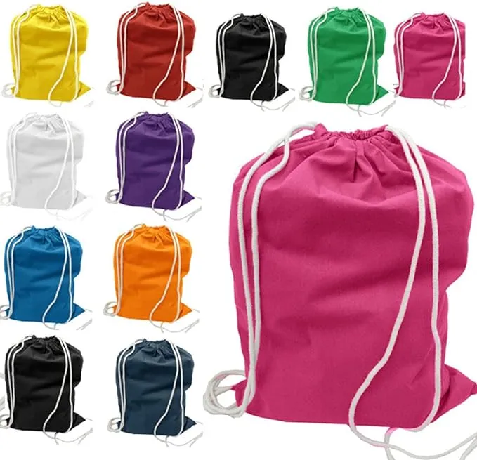 Set of 6 Durable Cotton Drawstring Tote Bags Reusable, Eco Friendly Tote Bags