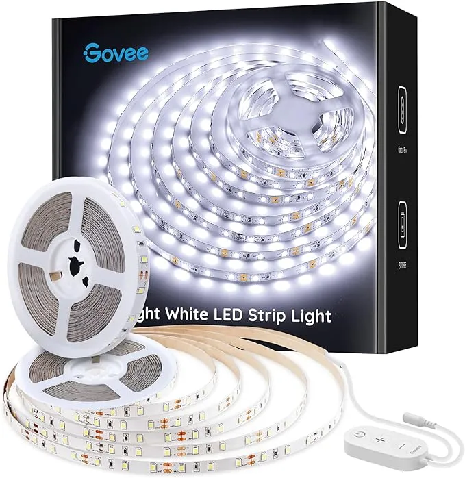 Govee White LED Strip Lights, Upgraded 16.4ft Dimmable LED Light Strip 6500K Bright Daylight White, Strong Adhesive, 300 LEDs Flexible Tape Lights for Vantiy Mirror, Kitchen Cabinet, Bedroom