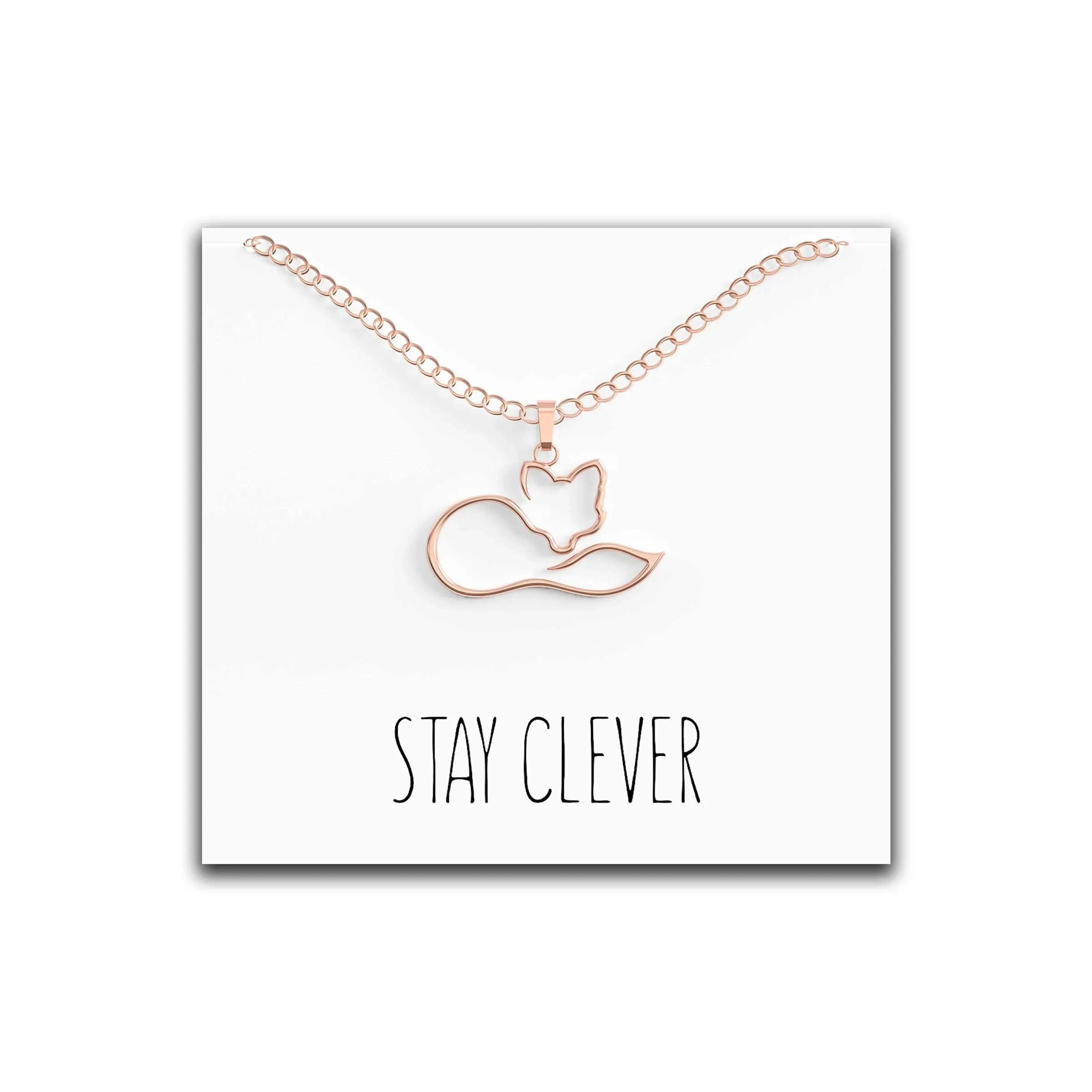 Happy Kisses Fox Necklace - Stay Clever Message Pendant - Cute Charm Gift for Any ...