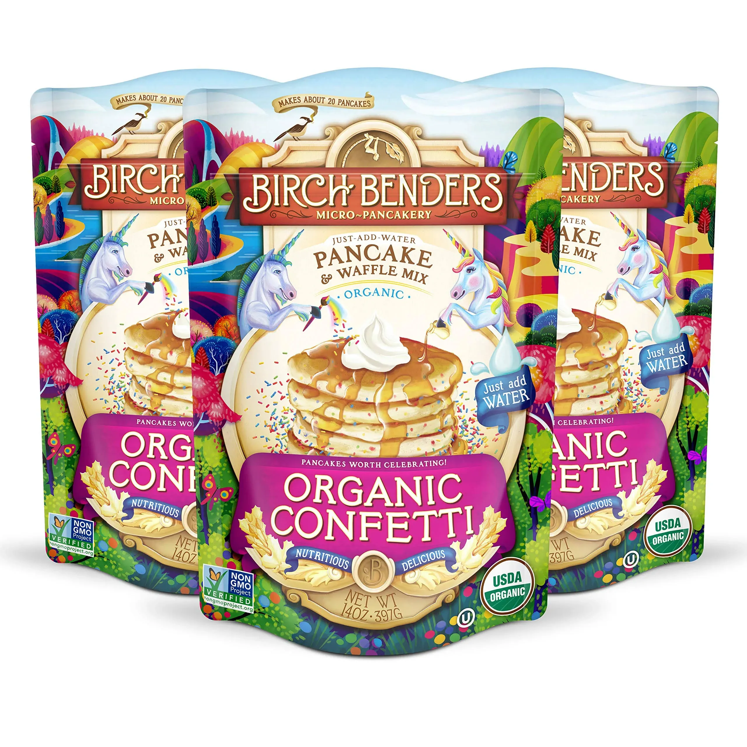 Birch Benders Organic Confetti Just-Add-Water Pancake & Waffle Mix, 3 Pack 14oz ...