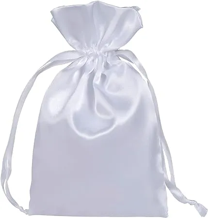 AKLVBL 50 Pack 5x7 White Satin Bags Small Gift Bags, Jewelry Bags, Drawstring ...