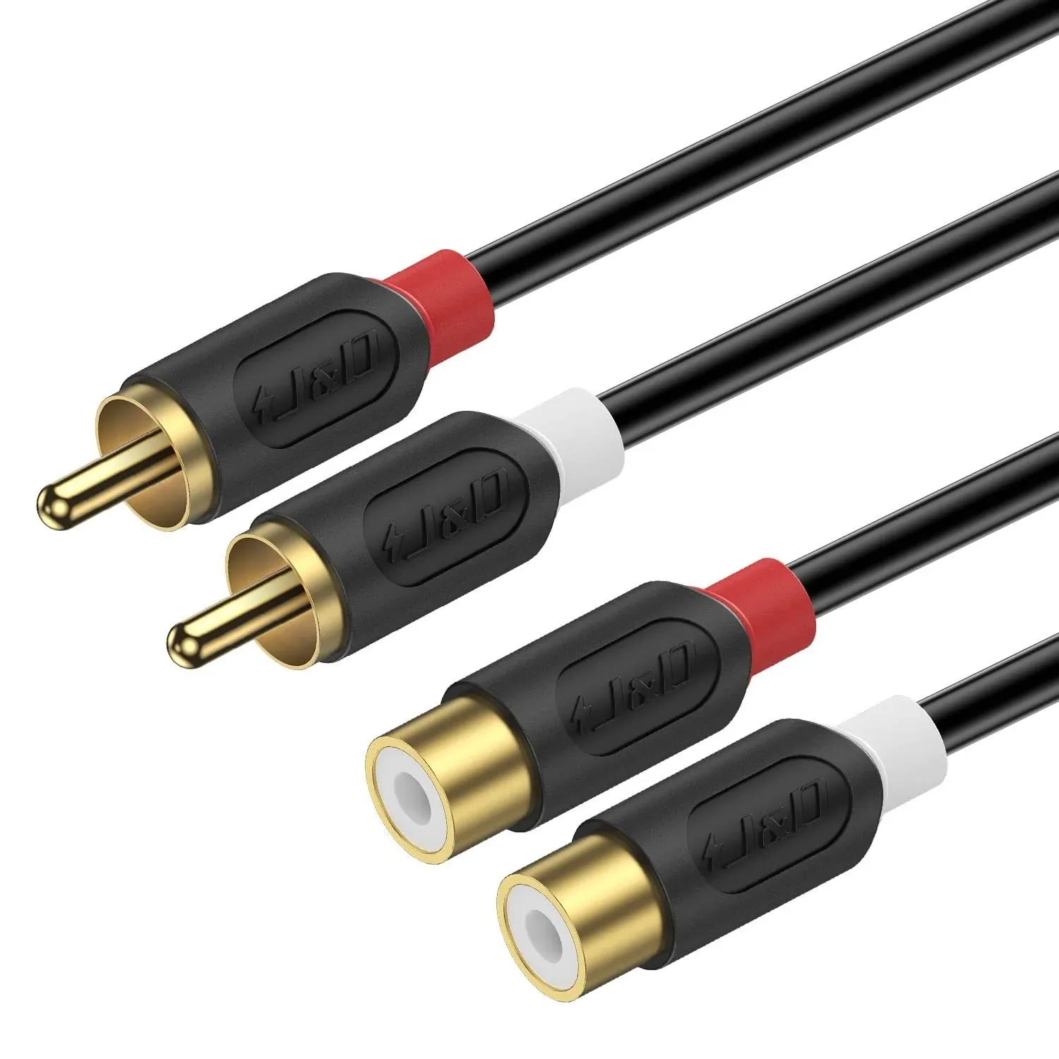 J D 2 RCA Extension Cable, RCA Cable Gold Plated Audiowave Series 2 RCA male to 2 RCA Female Stereo Audio Extension Cable, 6 Feet