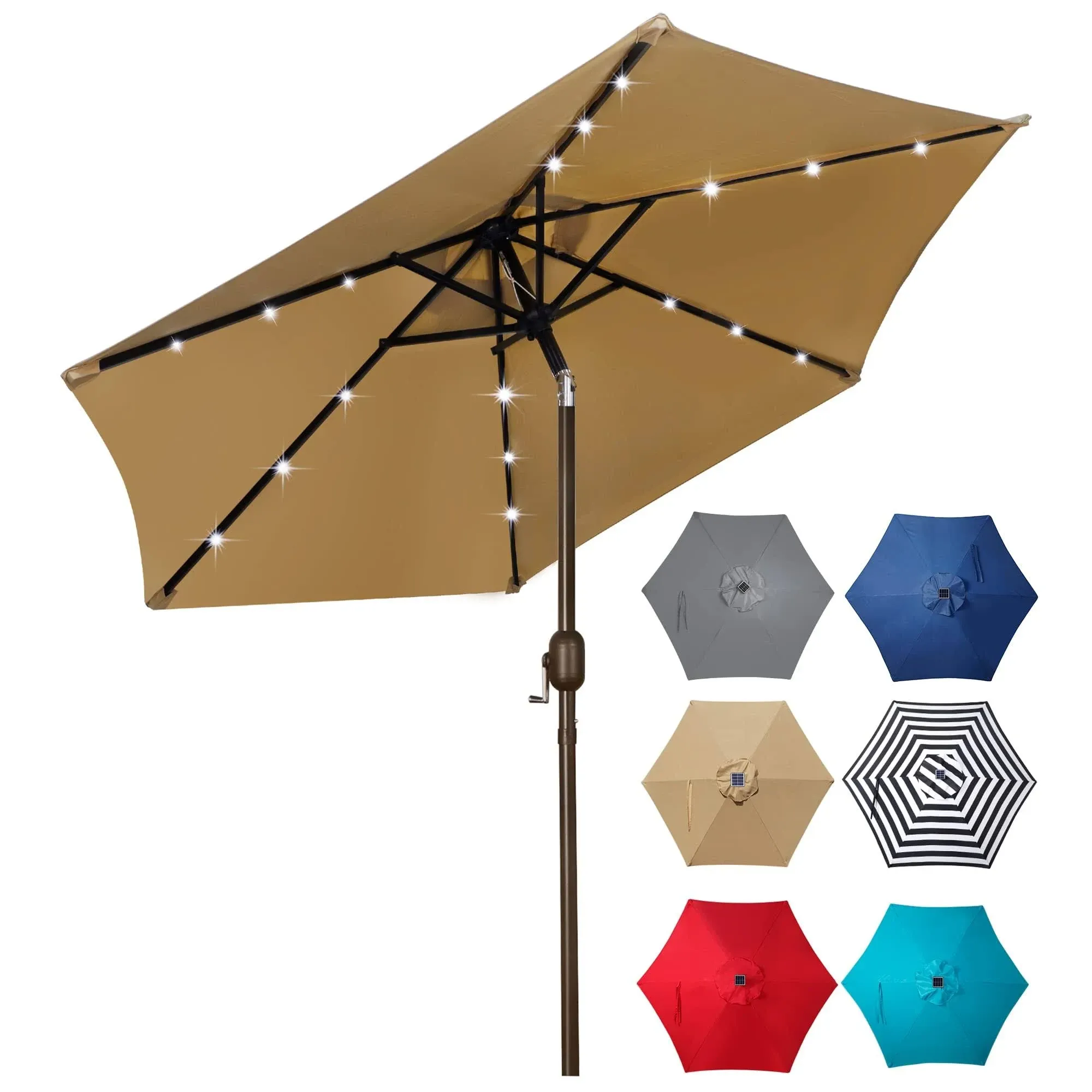 Blissun 7.5 ft Solar Umbrella, 18 LED Lighted Patio Umbrella, Table Market Umbrella