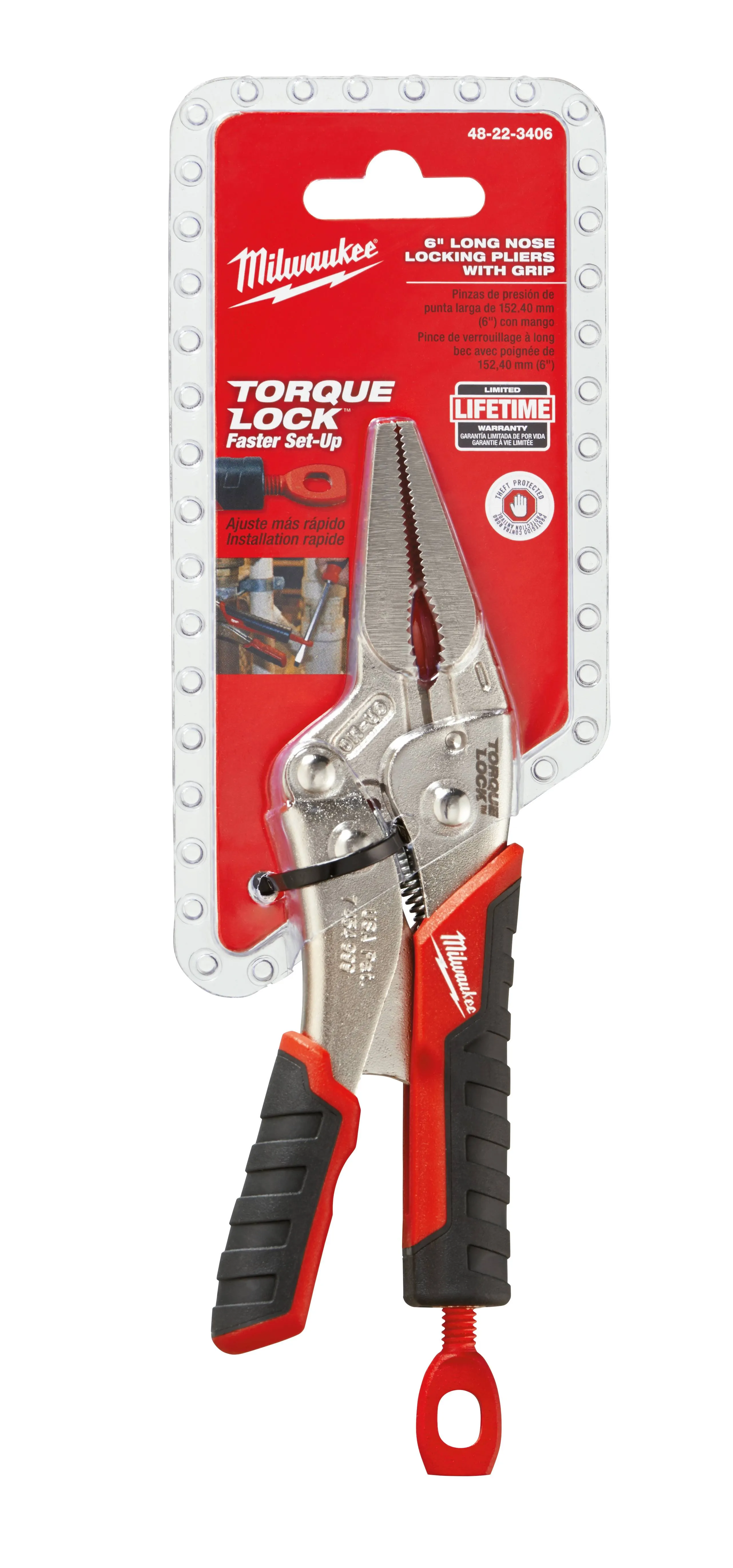 Milwaukee 48-22-3406 6" Torque Lock Long Nose Locking Pliers with Grip