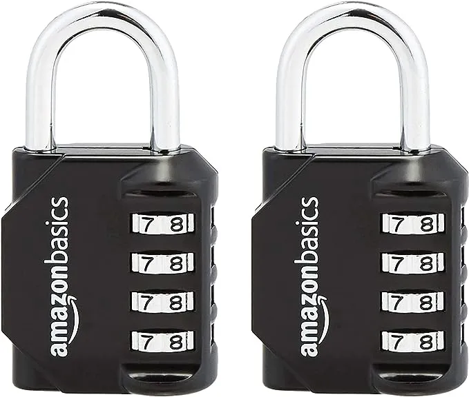 Amazon Basics 4-Digit Combination Lock, Black, 2-Pack