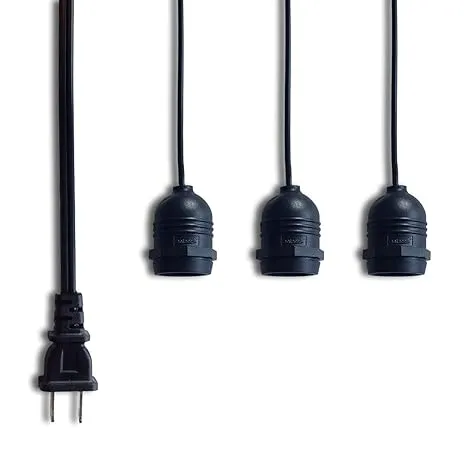 Triple Socket Black Weatherproof Outdoor Pendant Light Lamp Cord for Lanterns, E26, 19 FT