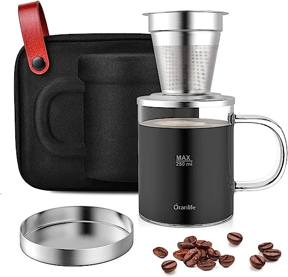 Oranlife Pour Over Coffee Maker Set for Travel/Camping<wbr/>/Hiking, Single Cup, Stain