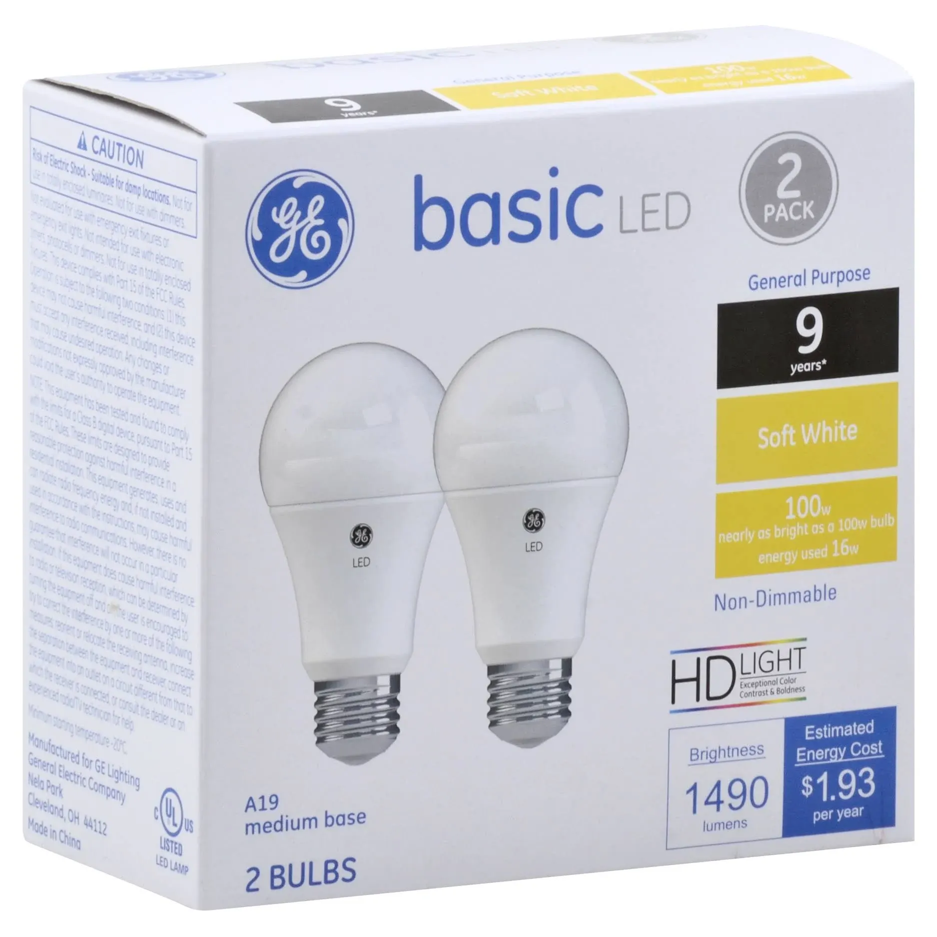 GE Lighting Non-Dimmable Durable LED Bulb - 100W - Soft White - 2 pack