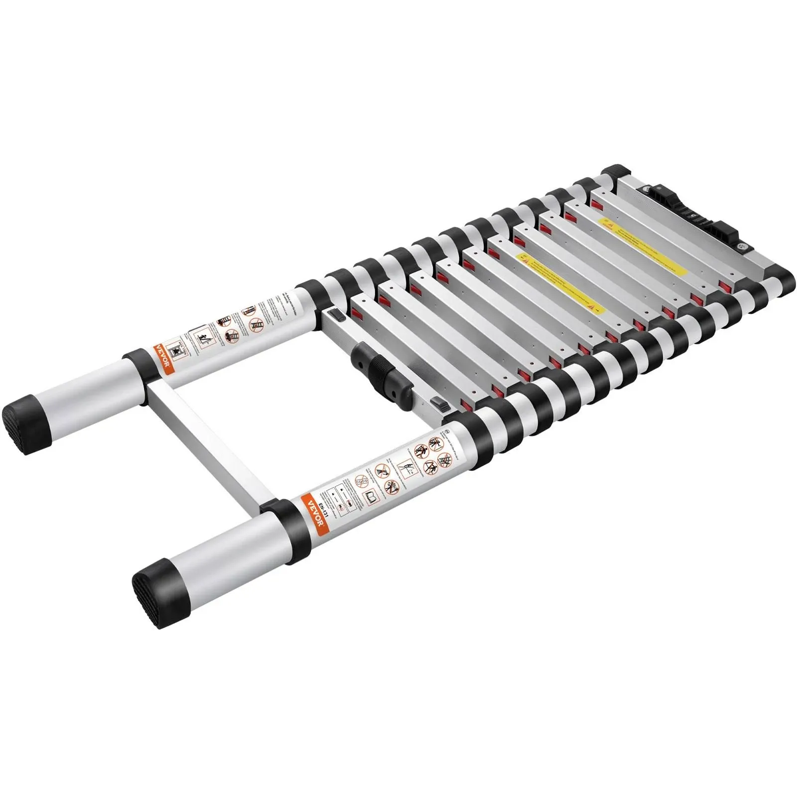 VEVOR Telescoping Ladder, 12.5 ft Aluminum One-Button Retraction Collapsible ...