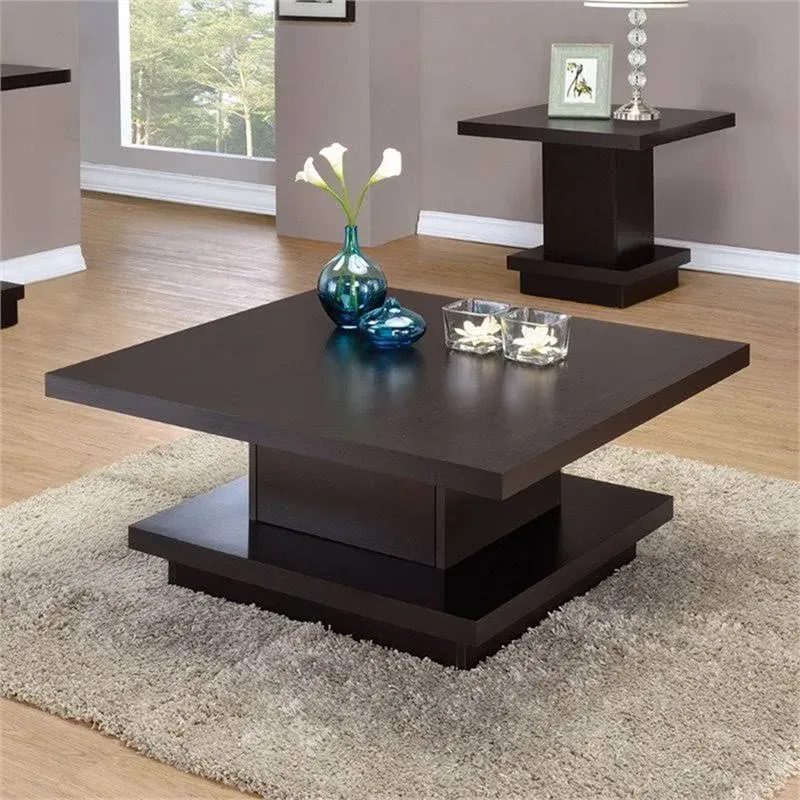 Bowery Hill Square Pedestal Storage Coffee Table in Cappuccino