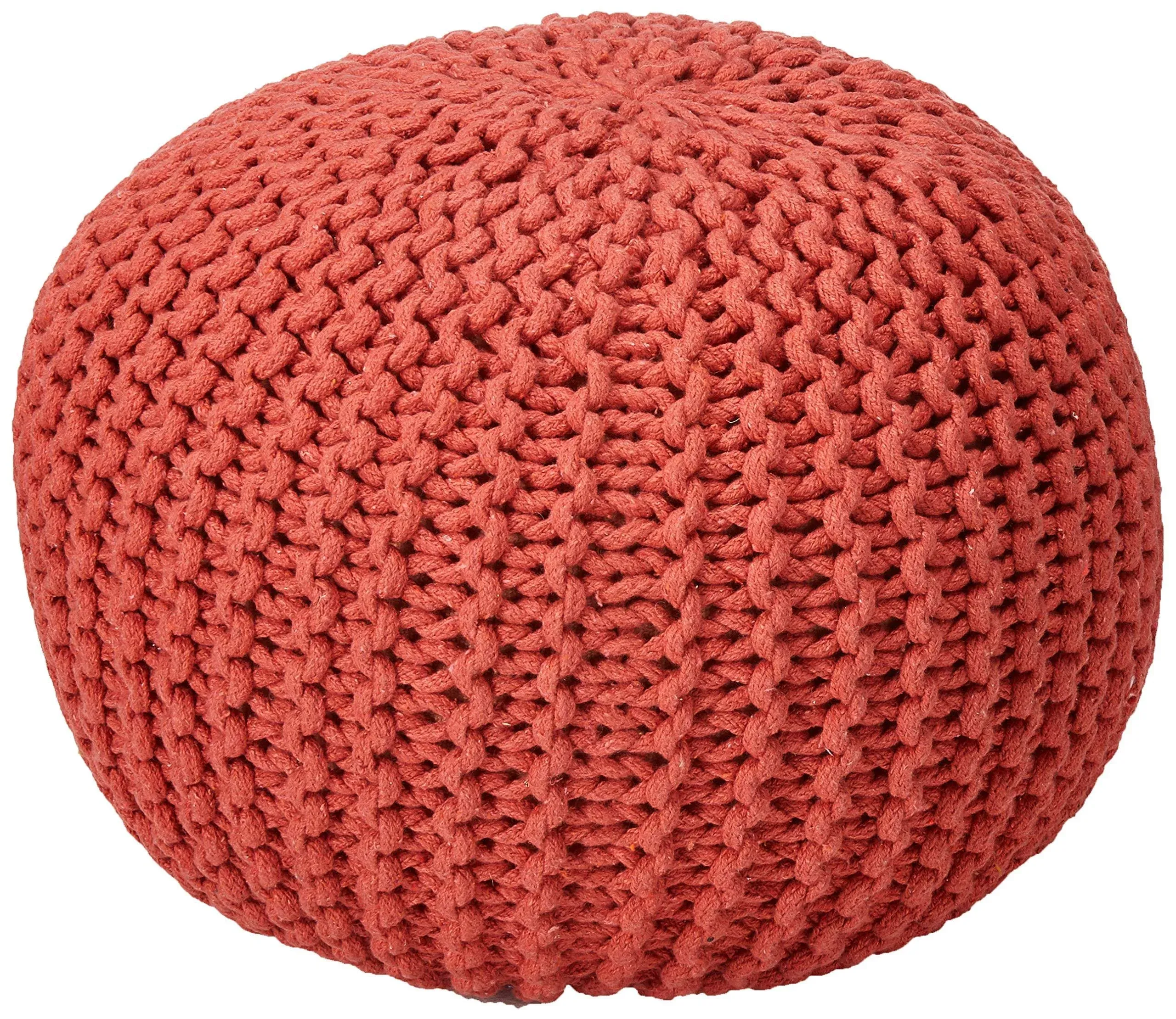 Poona Handcrafted Modern Cotton Pouf, Coral