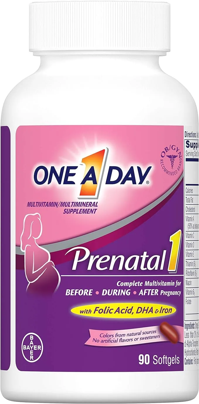 One-A-Day, Prenatal 1 with Folic Acid, DHA & Iron, Multivitamin/Multimineral Supplement, 30 Softgels