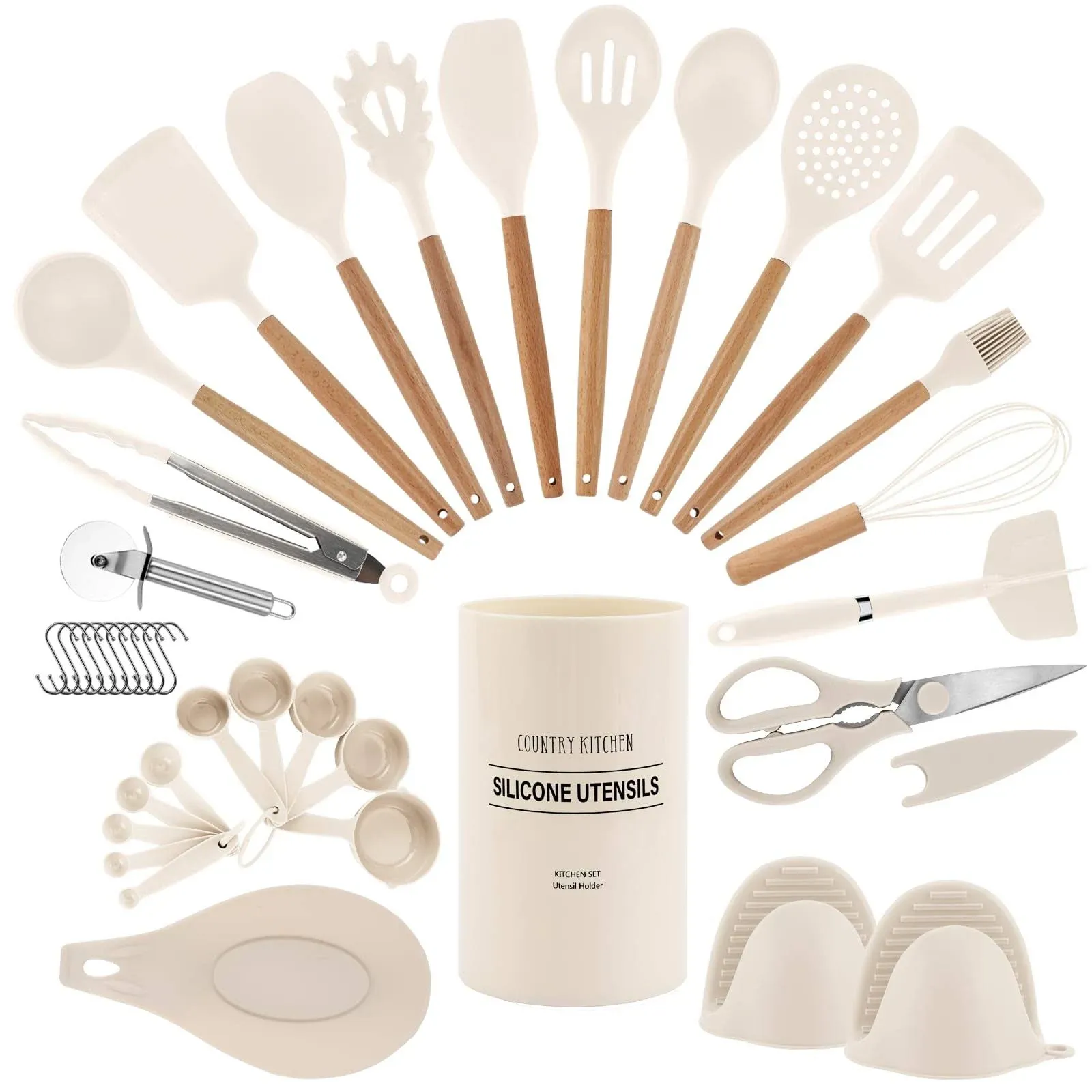 Country Kitchen Cooking Utensils Set - 38 Pcs Non-Stick Silicone Spatula Set with ...