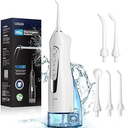 Water Dental Flosser Teeth Pick: Portable Cordless Oral Irrigator 300ML Rechargeable Travel Irrigation Cleaner Waterproof Electric Waterflosser Traveling Flossing Machine for Teeth Cleaning