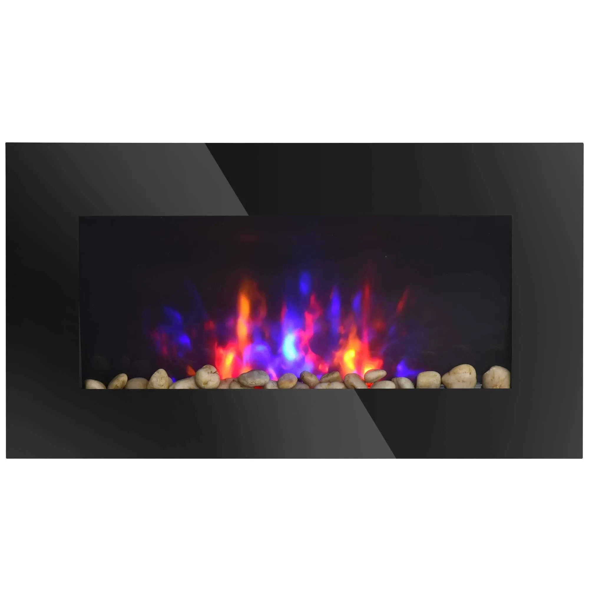 HOMCOM 28.5" 1500W Electric Wall-Mounted Fireplace with Flame Effect, 7 Color Background Light and Side Light, Black