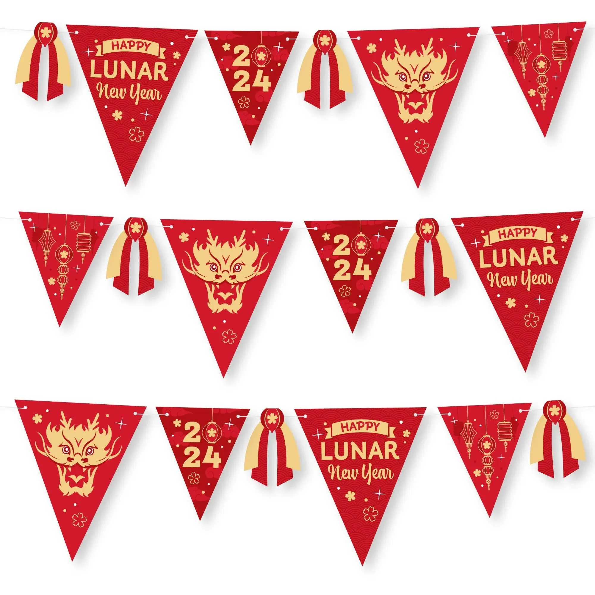 Lunar New Year - DIY 2024 Year of the Dragon Party - Triangle Banner - 30 Pieces