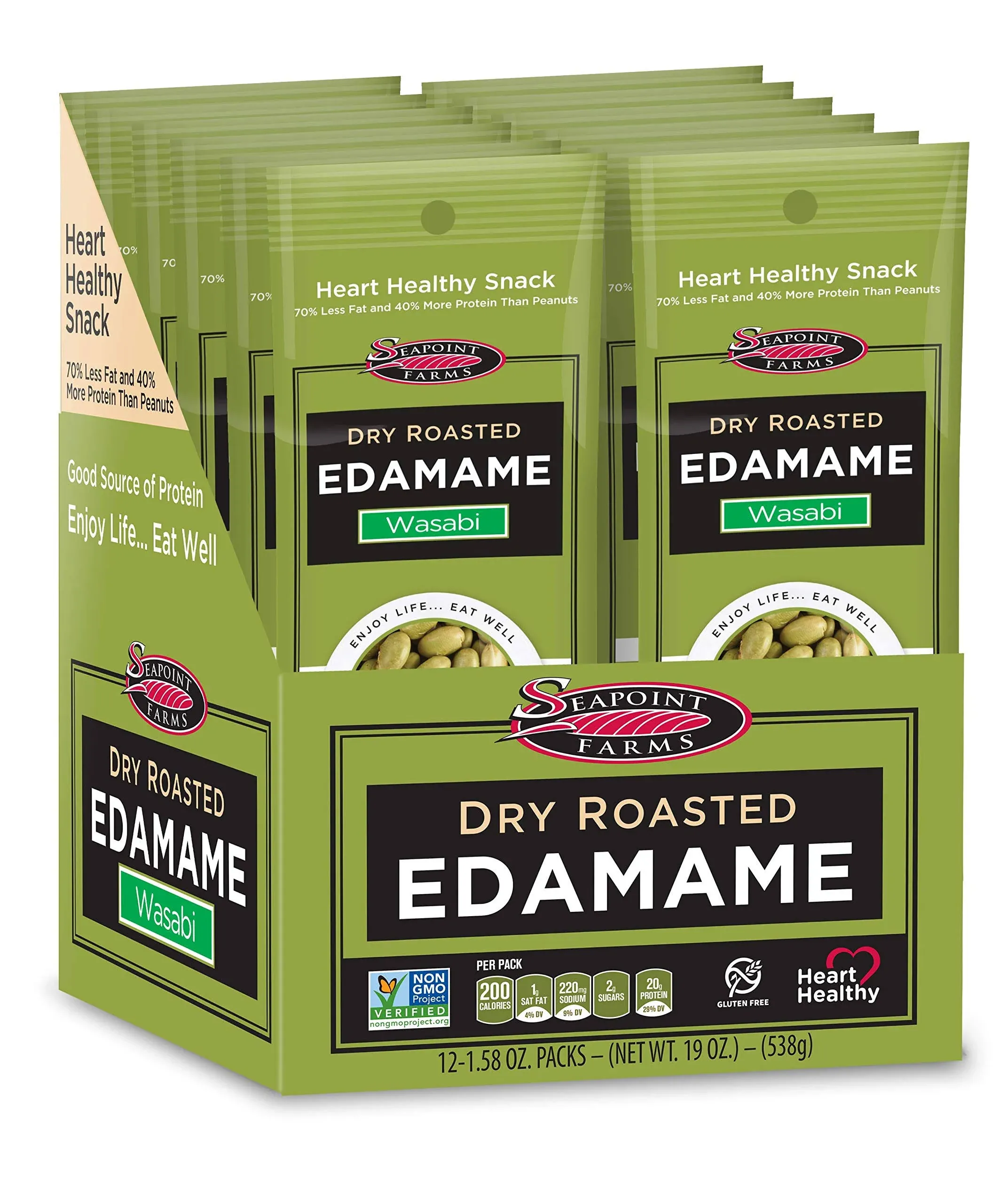 Seapoint Farms Edamame, Dry Roasted, Wasabi - 12 pack, 1.58 oz packs