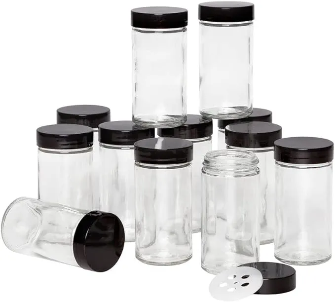 Empty Jars With Black Cap Set Of 12 3ounce