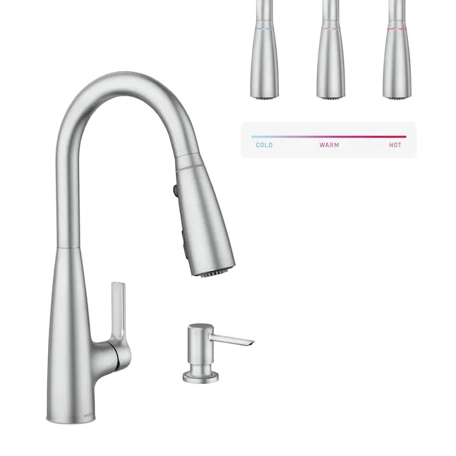 Moen Haelyn Matte Black Single-Handle Pull-Down Sprayer Kitchen Faucet Featuring Power Boost for a Faster Clean, Soap Dispenser Included, 87627BL