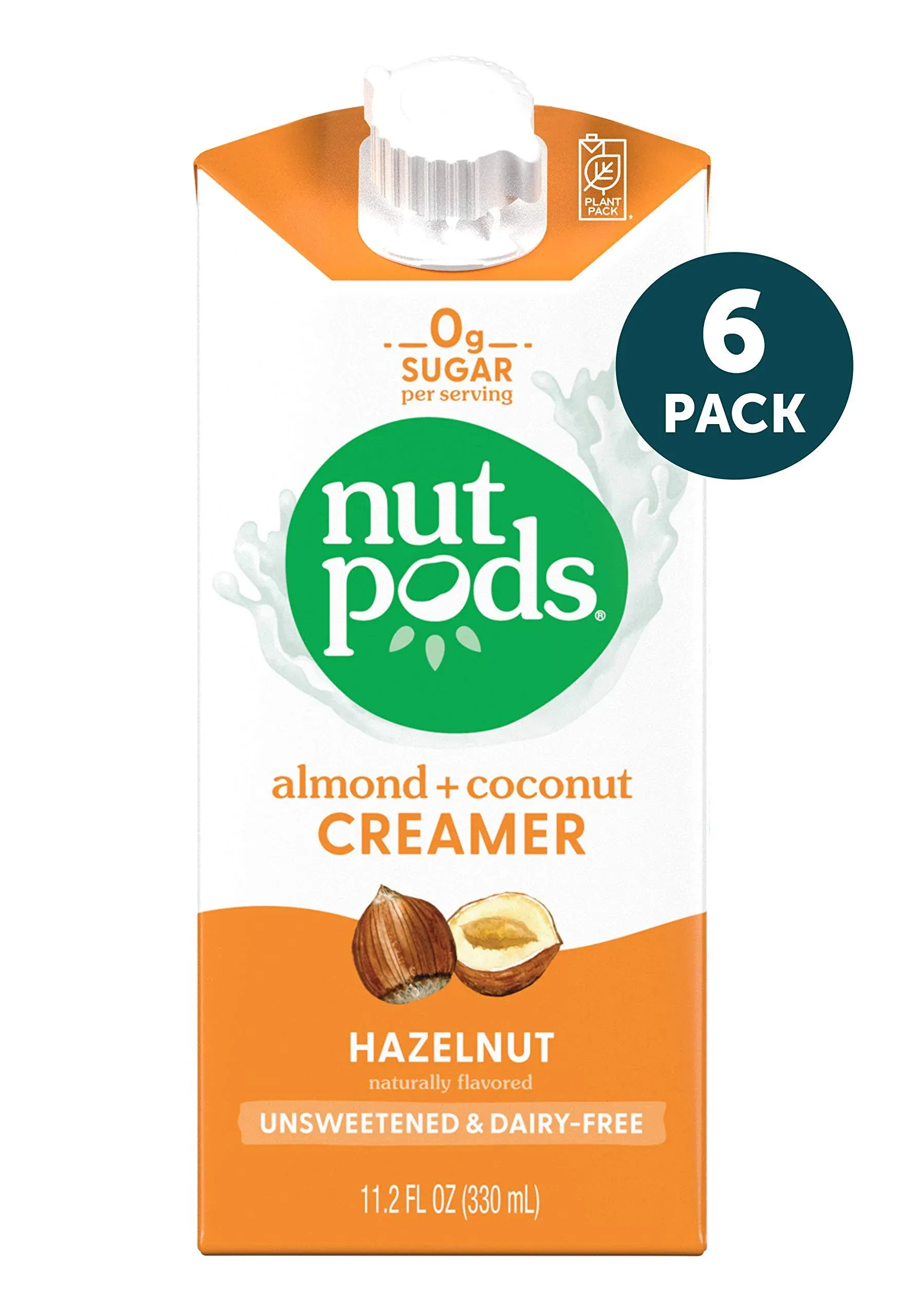 nutpods Hazelnut, 6-Pack), Unsweetened Dairy-Free Creamer, Made from Almonds and Coconuts, Whole30, Gluten Free, Non-GMO, Vegan, Kosher