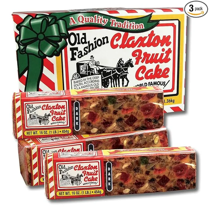 Claxton Fruit Cake - 3-1 Lb. DARK Recipe - Individually Wrapped 1 Lb. Cakes