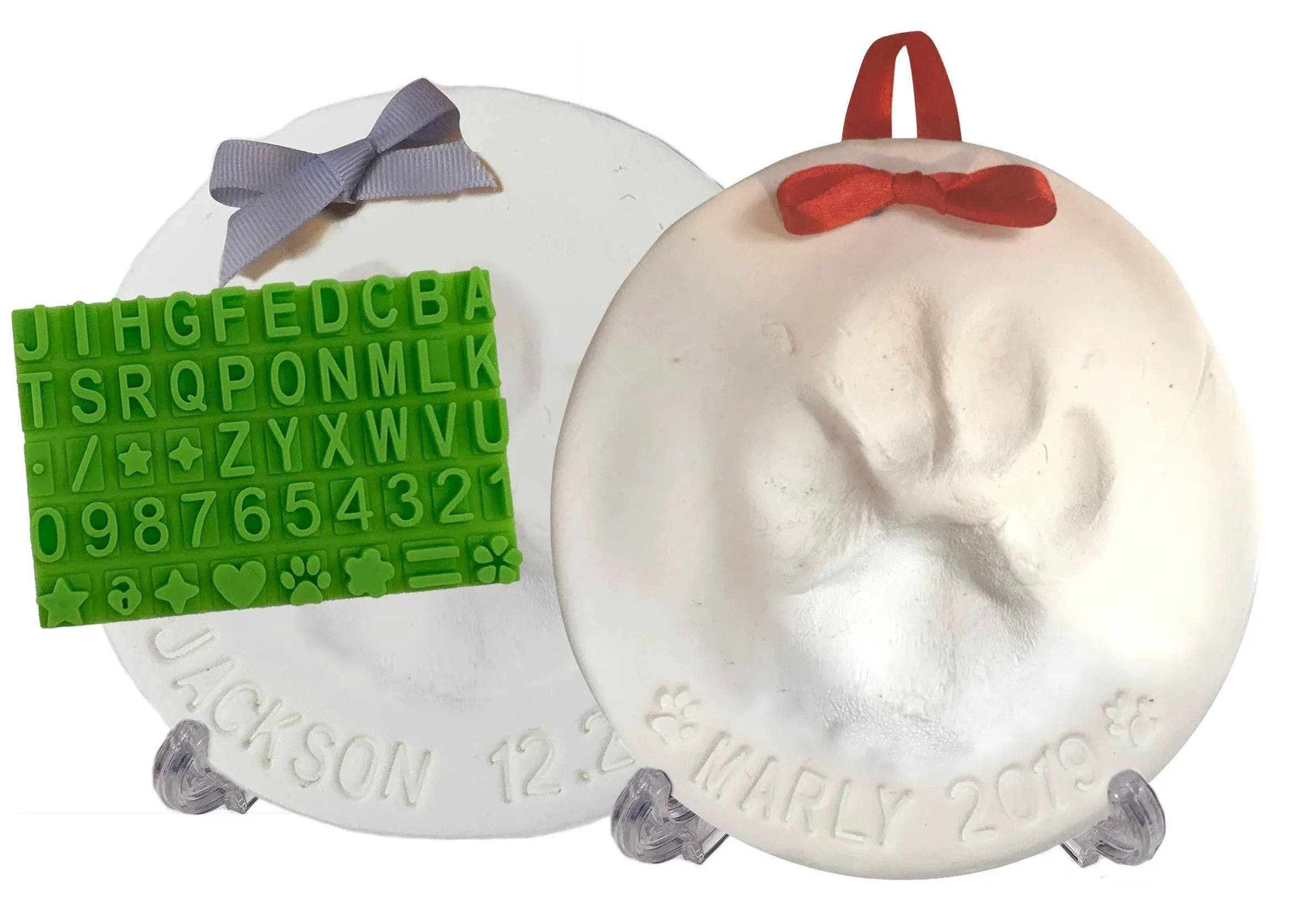 Baby Mushroom Ultimate Pawprint Keepsake Kit (Makes 2) - Paw Print Christmas Ornament w/Bonus Personalization Tool & Display Stands! for Dogs Cats