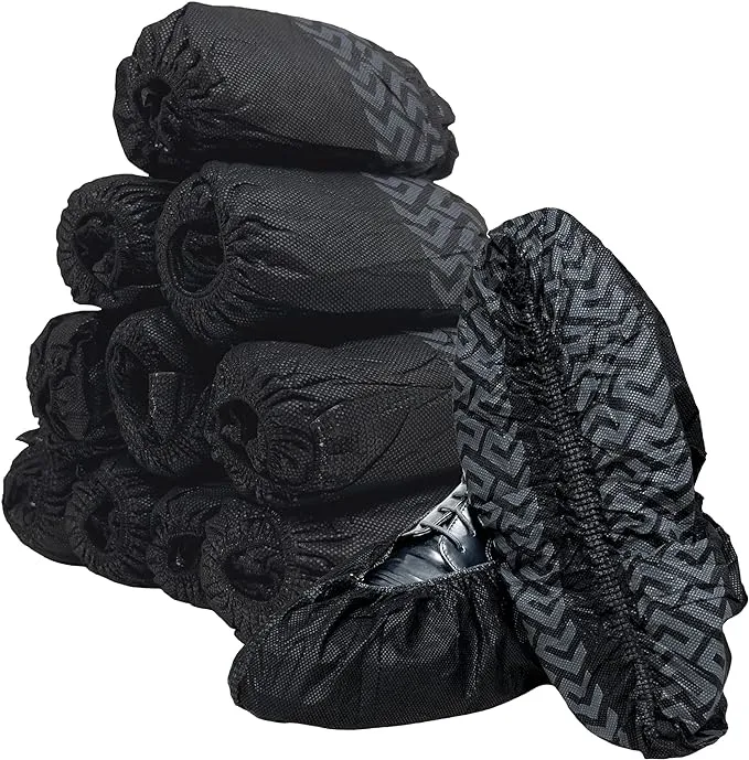 Buena Goods 100 Pack Extra Large Disposable Black Boot &amp; Shoe Covers. Reusable P