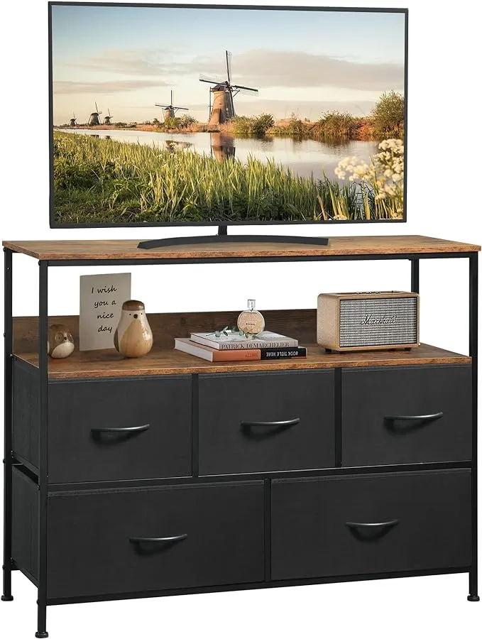 AMISEN Dresser Drawers TV Stand, Entertainment Center with Shelves, Storage ...