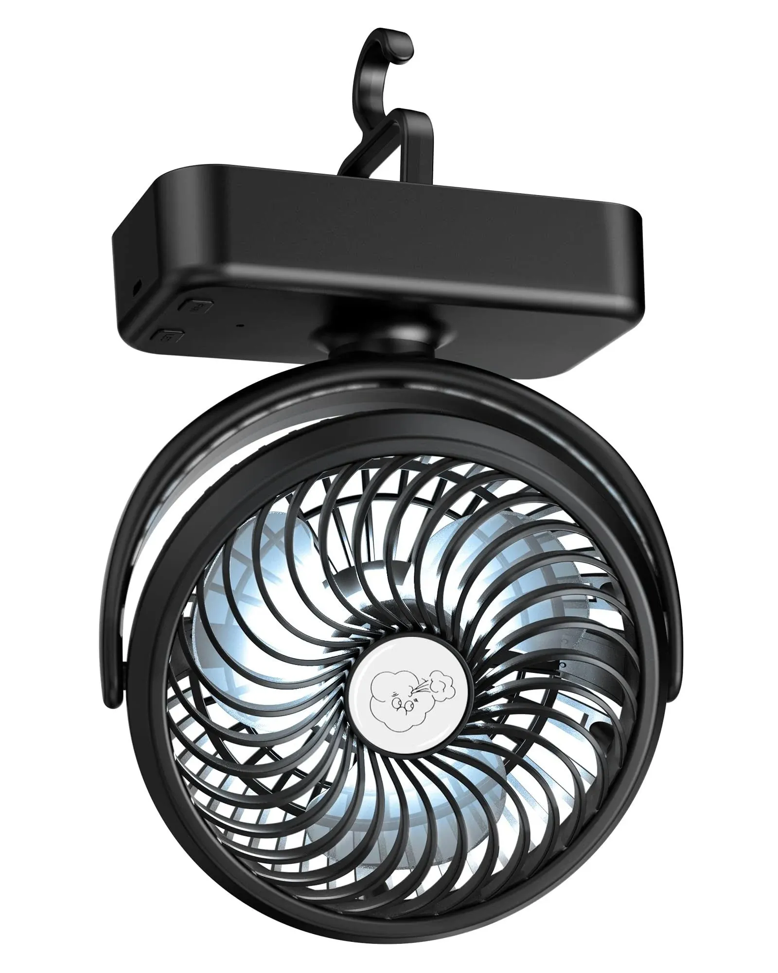 REENUO 5000mAh Camping Fan with LED Lights, 40 Hours Max Working Time Tent Fan with Hanging Hook, Rechargeable Battery