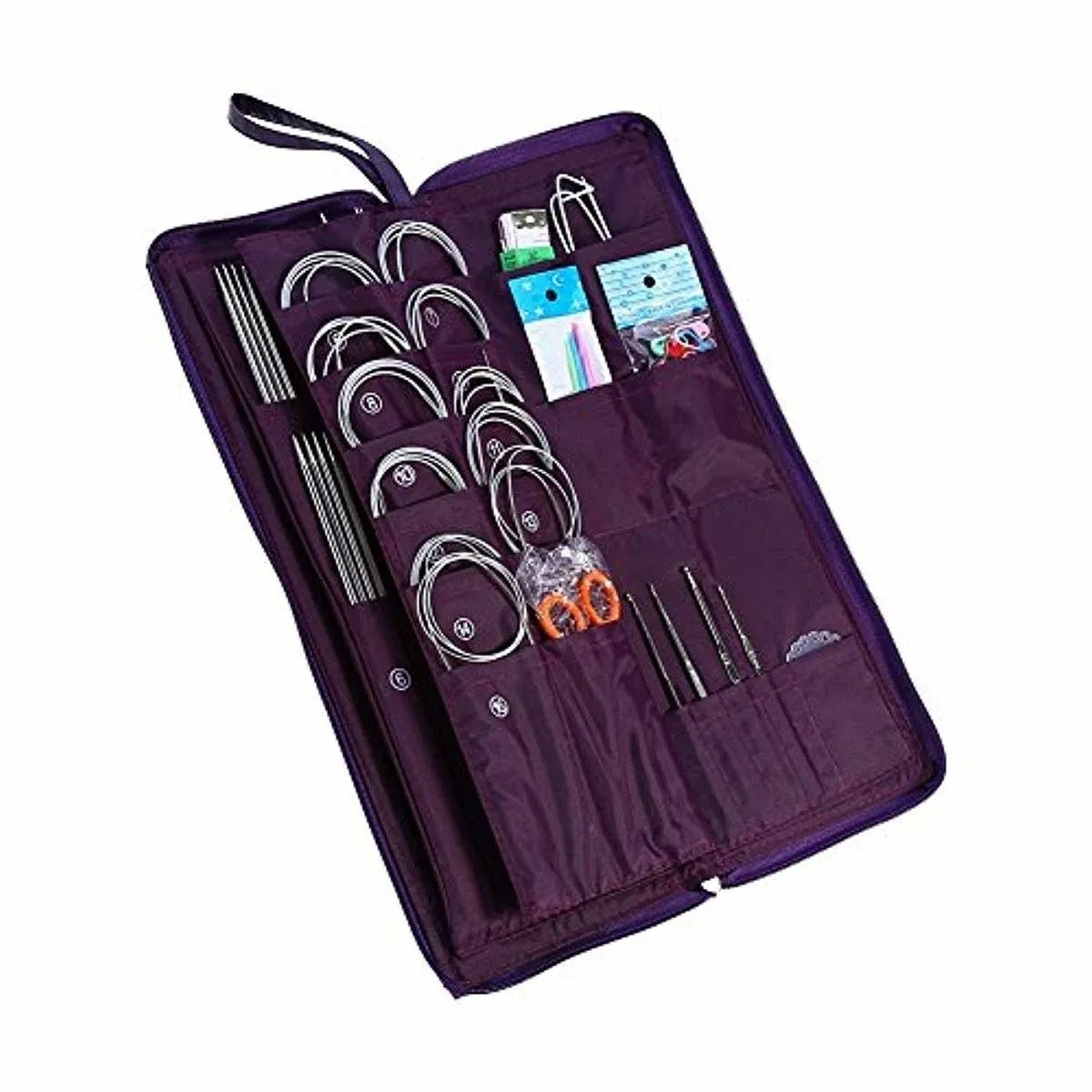 104Pcs Stainless Steel Knitting Tool Set, with Leather Sheath, Straight Circular Knitting Needles, Crochet Hook, Weave Yarn Kits, DIY Hand Knitting Art Tools