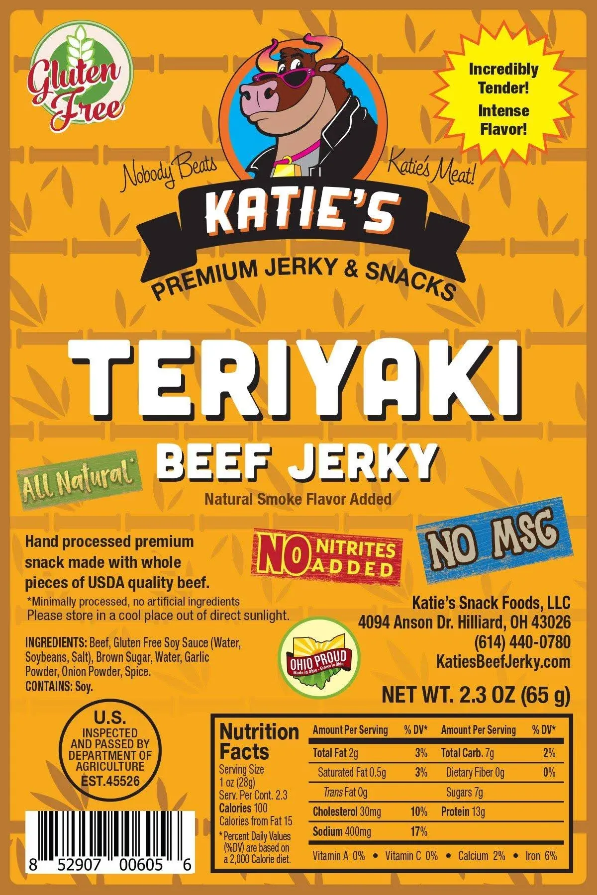 Teriyaki Beef Jerky-GLUTEN FREE - No Preservatives, Nitrites, or MSG, Award Winning!