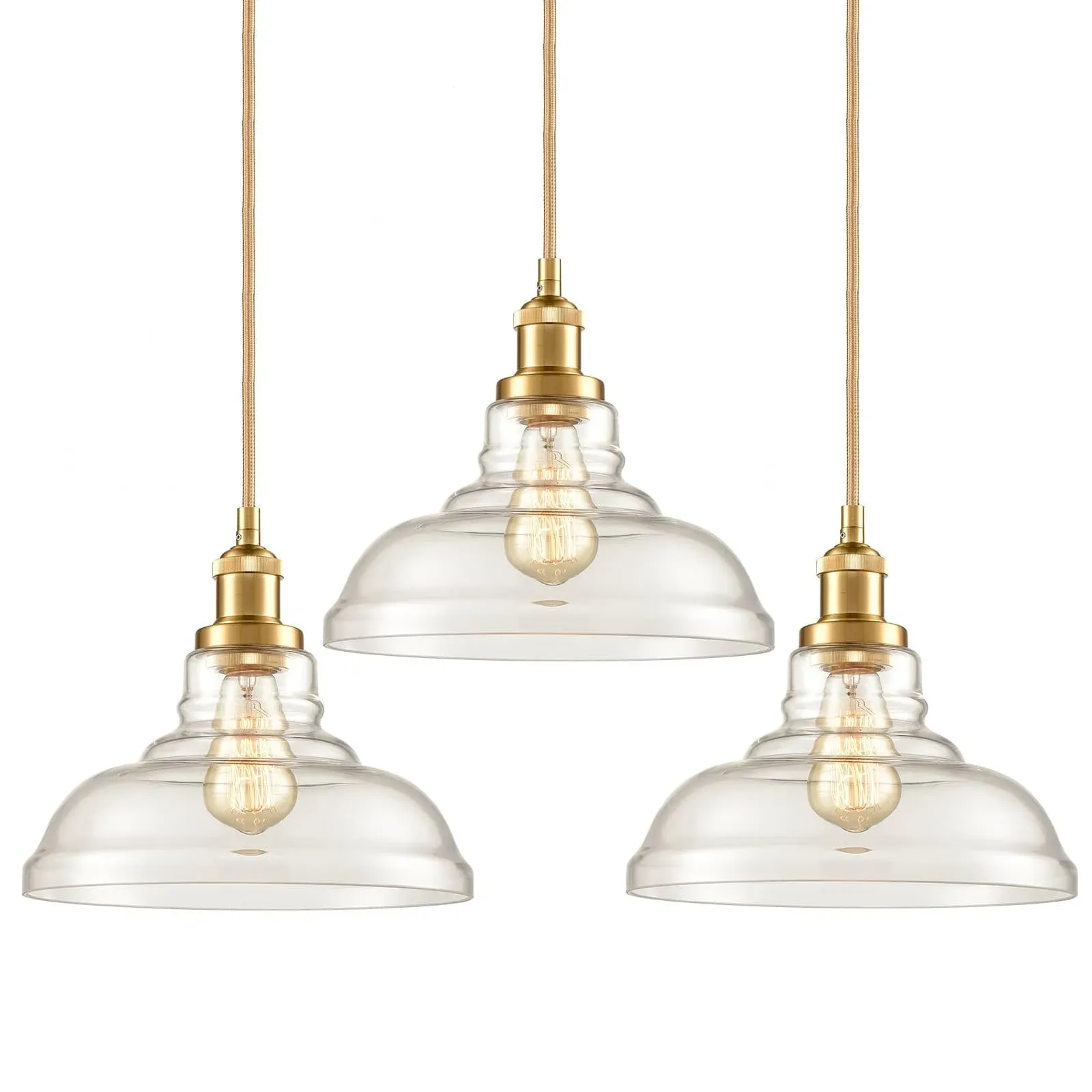 3 Pack Industrial Glass Barn Shape Pendant Lights