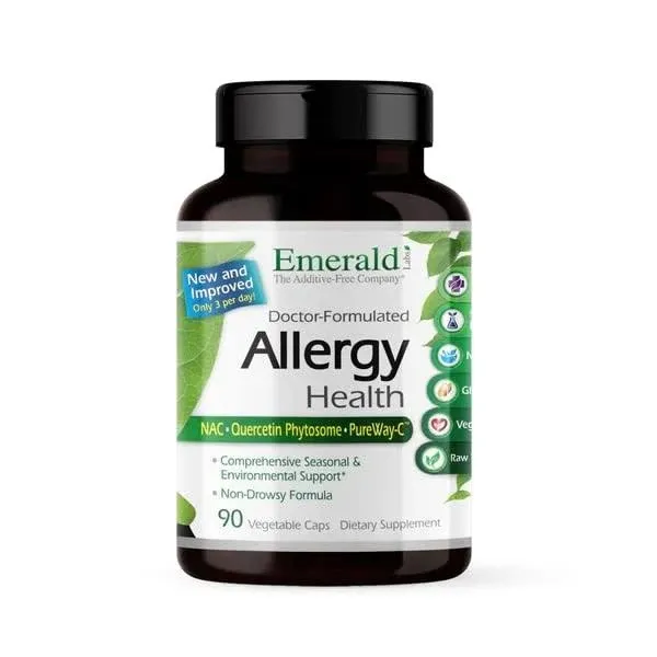 EMERALD LABS Allergy Health - Natural Allergy Support with Quercetin Phytosome, Bromelain, Vitamin C as PureWay-C & More * - Vegan & Gluten-Free - 90 Vegetable Capsules (30-Day Supply)