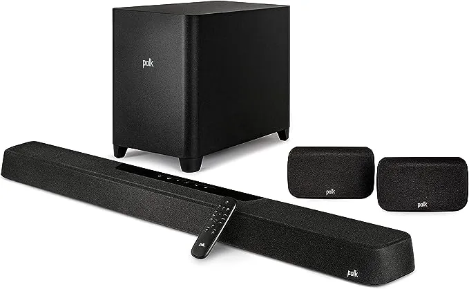 Polk MagniFi Max AX SR 7.1.2 Channel Sound Bar with 10" Wireless Subwoofer & SR2 Surround Speakers (2022 Model), Dolby Atmos and DTS:X Certified, Polk's Patented VoiceAdjust & SDA Technologies,Black