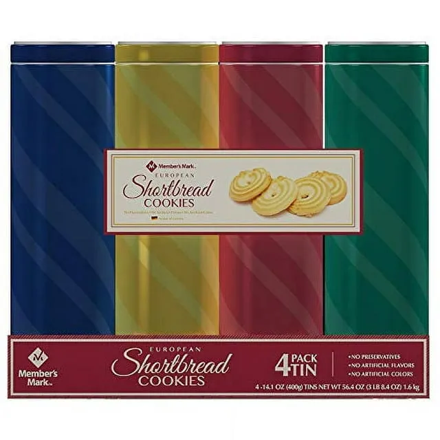 Member&#039;s Mark European 4-Pack Tin Shortbread Cookies 56.4 oz 