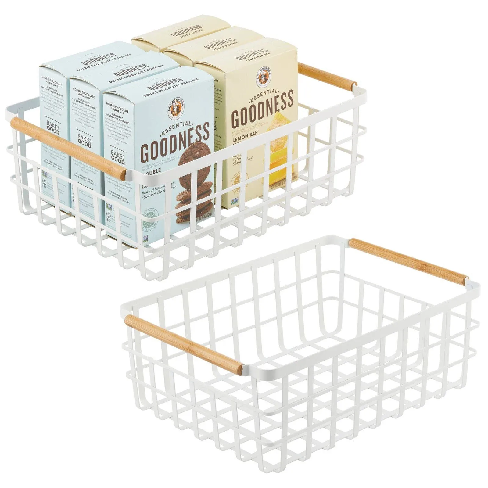 mDesign Metal Wire Organizer Basket with Bamboo Handles (2 Pack)