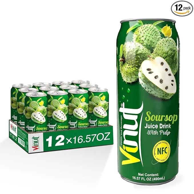 Vinut Soursop Juice Guanabana Juice With Pulp (16.57 fl oz, Pack 12), Real Guanabana Soursop Graviola Drink, Fresh, NON GMO, Not from Concentrate (NFC)