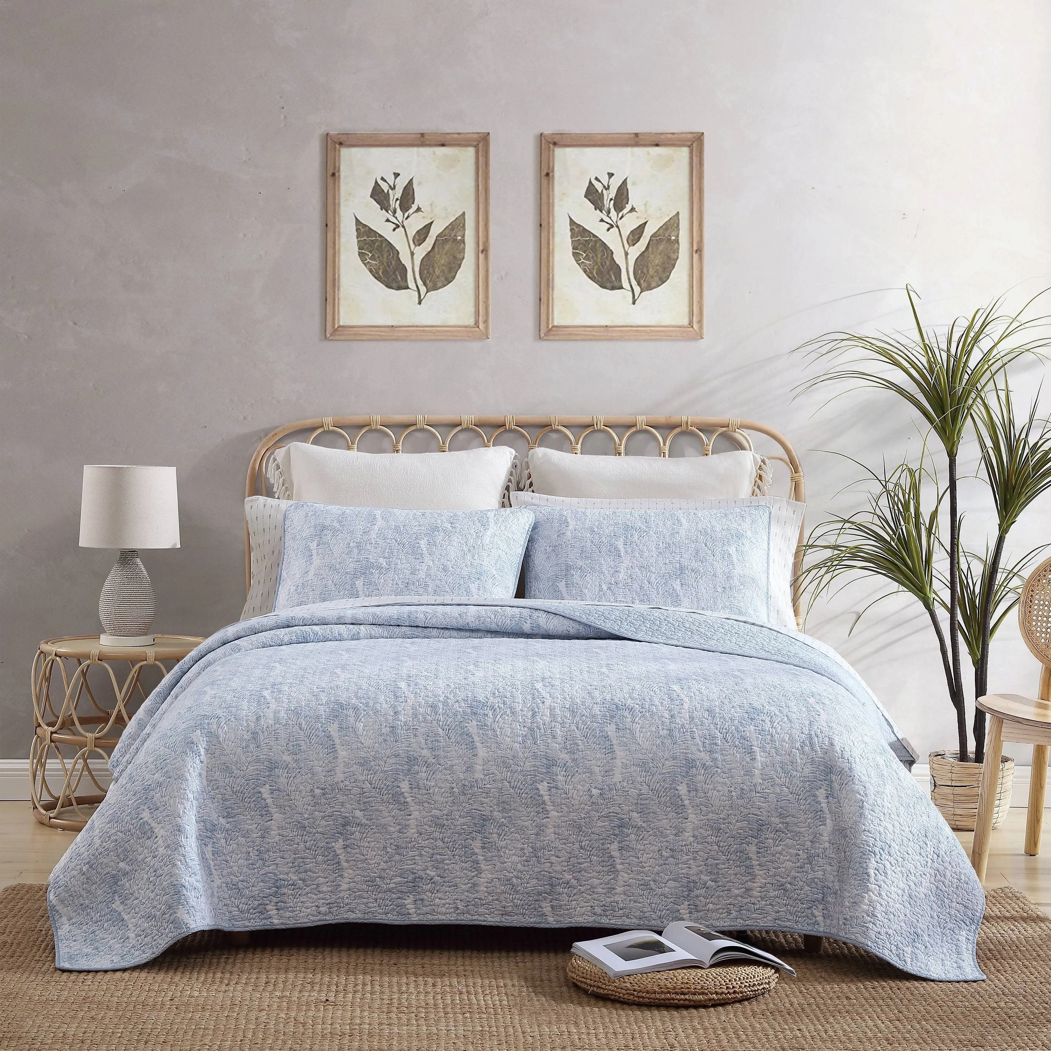 Twin Distressed Water Leaves Cotton Quilt Set Blue - Tommy Bahama