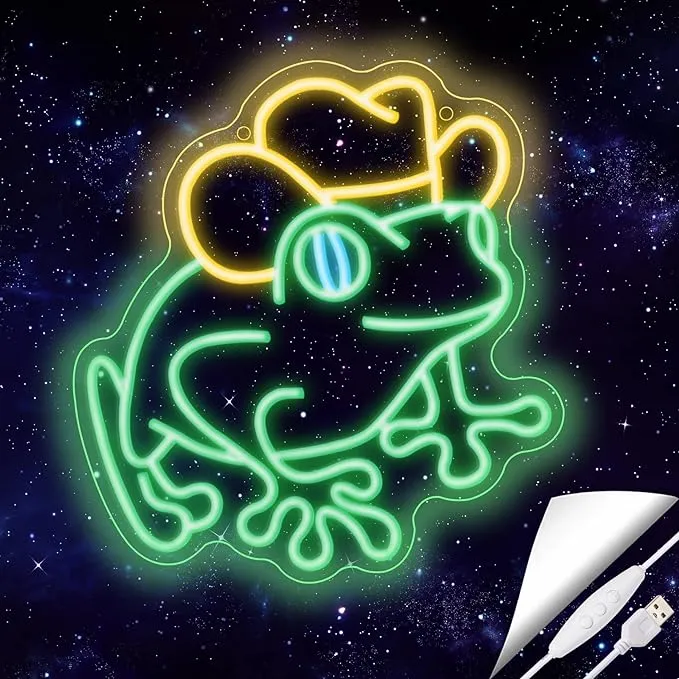 Cowboy Frog Neon Sign for Wall Decor Frog LED Neon Light for Kids Room Man Cave ...