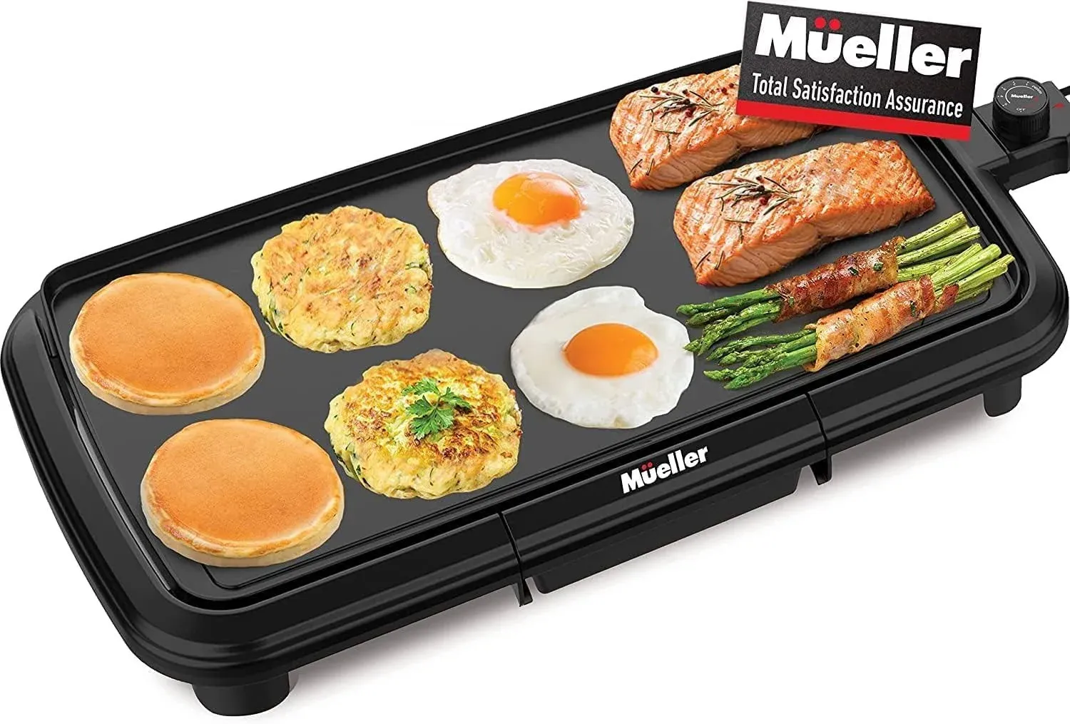 Mueller HealthyBites Electric Griddle Nonstick, 20 Inch Eco Pancake Griddle Grill Teflon-free, 10 Eggs at Once, Cool-Touch Handles & Slide-Out Drip Tray, for Breakfast Pancakes, Burgers, Eggs