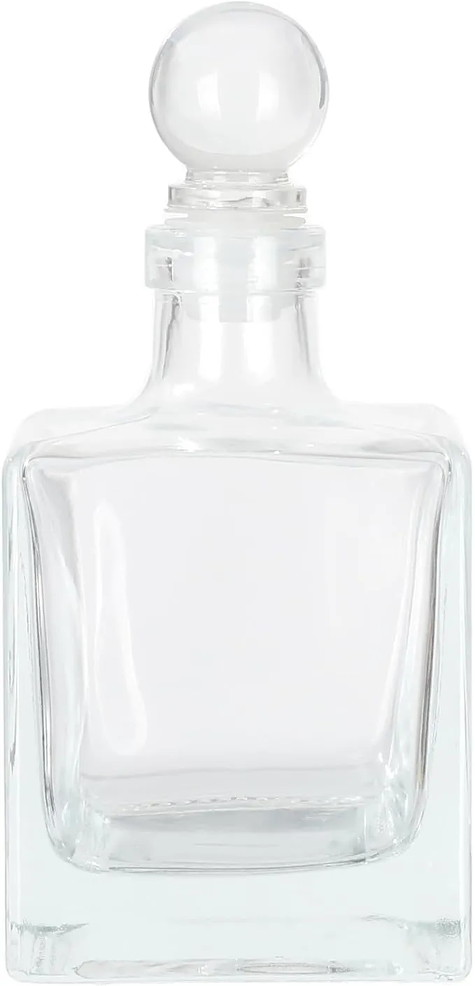 Magic Season Decorative Glass Bottle - 7 fl oz Square Bottle (1 Set w/Glass STOPPER)