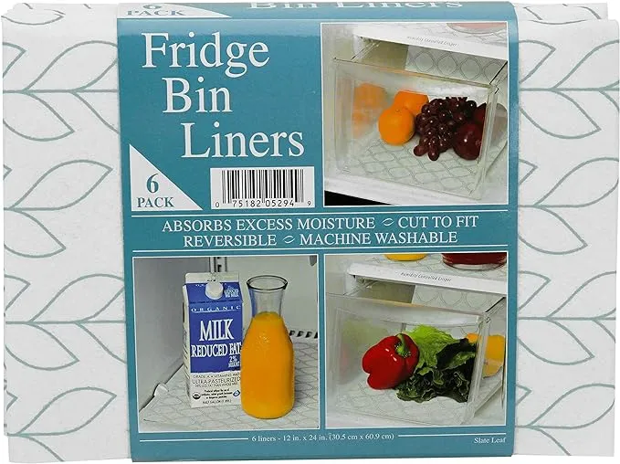 Refrigerator Liners, Shelf Liner, Absorbent Fridge Liners, 12 Inch x 24 Inch, Slate Leaf Print, 6 Pack